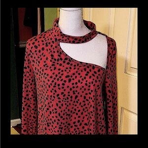 Berry Speckled Cheetah Knit Cutout Choker Top NWOT